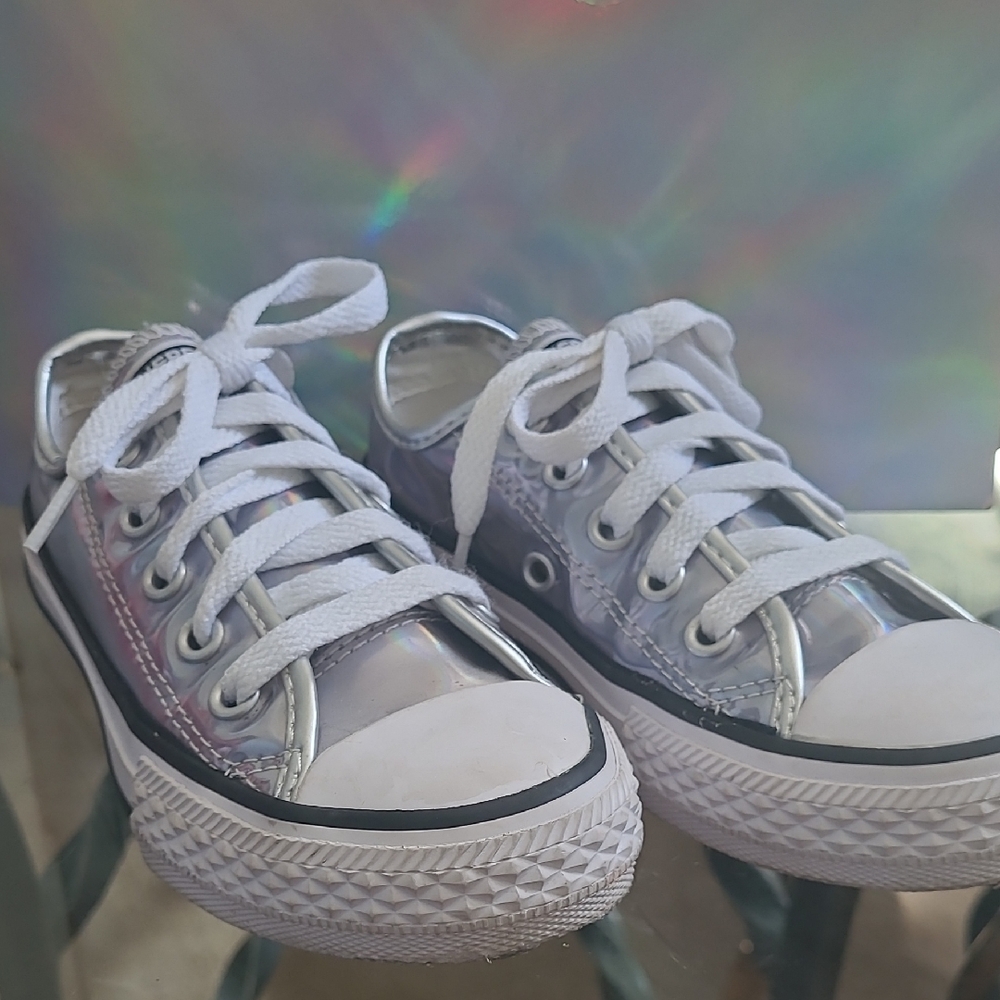 Converse Kids Metallic Silver Sneakers with White Laces
